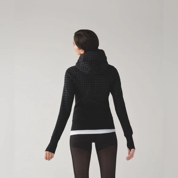Lululemon Scuba Hoodie II Giant Houndstooth Dip Dye Deep Coal Black Size 4 - Picture 2 of 8